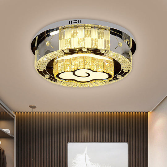 Stainless Steel Led Ceiling Lamp With Clear Crystal Design For Bedroom Flush Mount