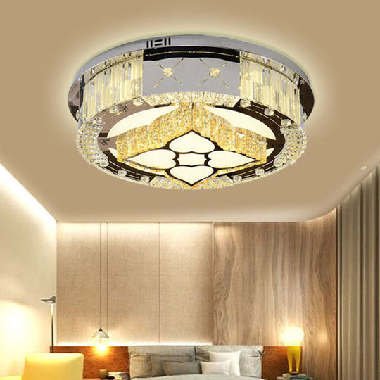 Stainless Steel LED Ceiling Lamp with Clear Crystal Design for Bedroom Flush Mount