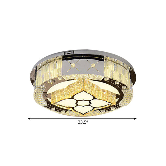 Stainless Steel Led Ceiling Lamp With Clear Crystal Design For Bedroom Flush Mount