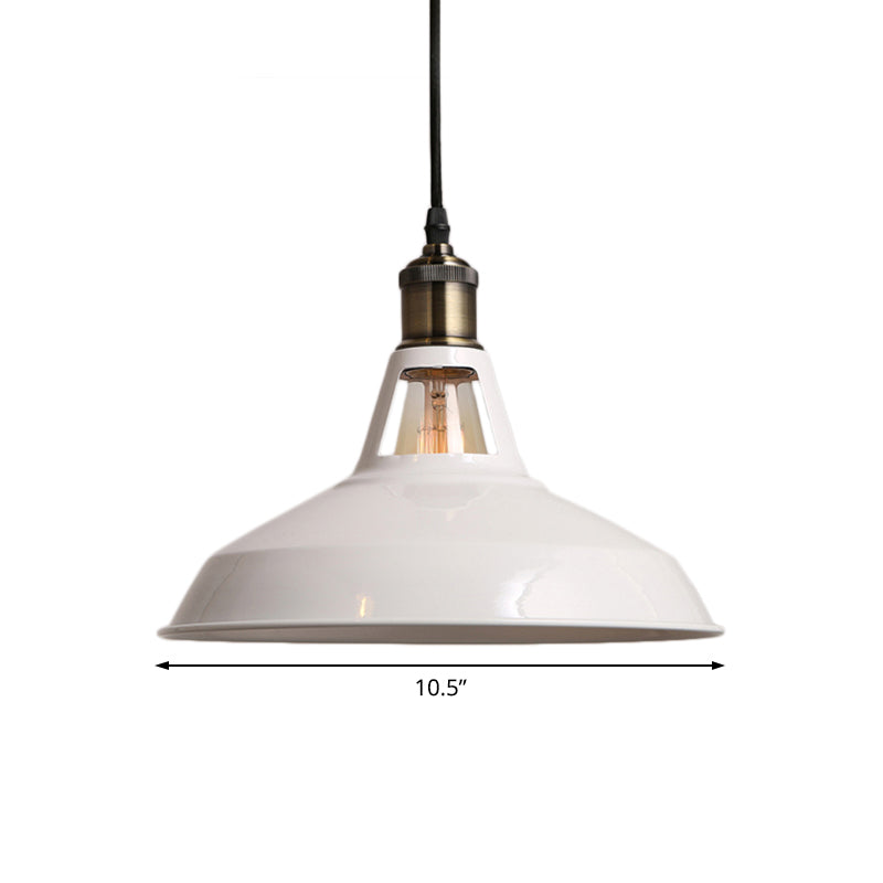 Industrial Loft Barn Pendant Ceiling Light - 1 Bulb Metallic Hanging Lamp In Black/White Choose Size