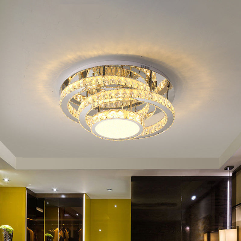 Simplicity Ceiling Flush LED Lighting: Semi-Mounted Crystal Fixture with Faceted Crystals, Chrome Finish - Warm/White Light