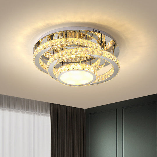 Simplicity Ceiling Flush LED Lighting: Semi-Mounted Crystal Fixture with Faceted Crystals, Chrome Finish - Warm/White Light