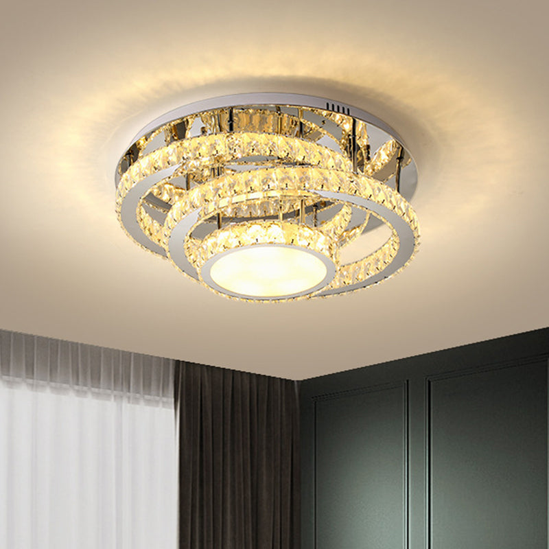 Simplicity Ceiling Flush Led Lighting: Semi-Mounted Crystal Fixture With Faceted Crystals Chrome