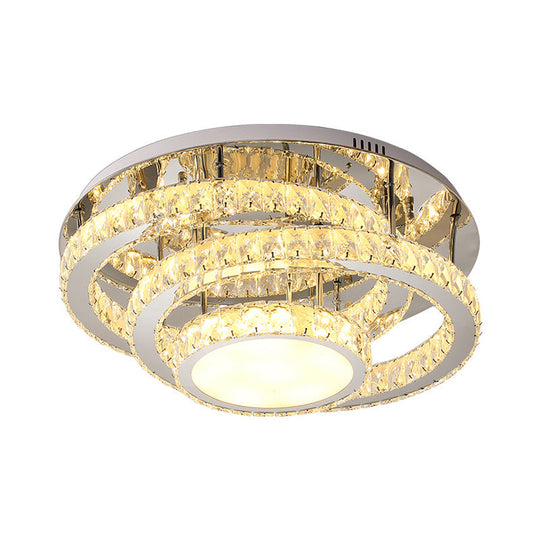 Simplicity Ceiling Flush LED Lighting: Semi-Mounted Crystal Fixture with Faceted Crystals, Chrome Finish - Warm/White Light