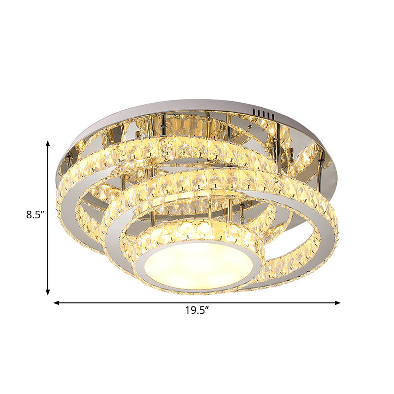 Simplicity Ceiling Flush LED Lighting: Semi-Mounted Crystal Fixture with Faceted Crystals, Chrome Finish - Warm/White Light