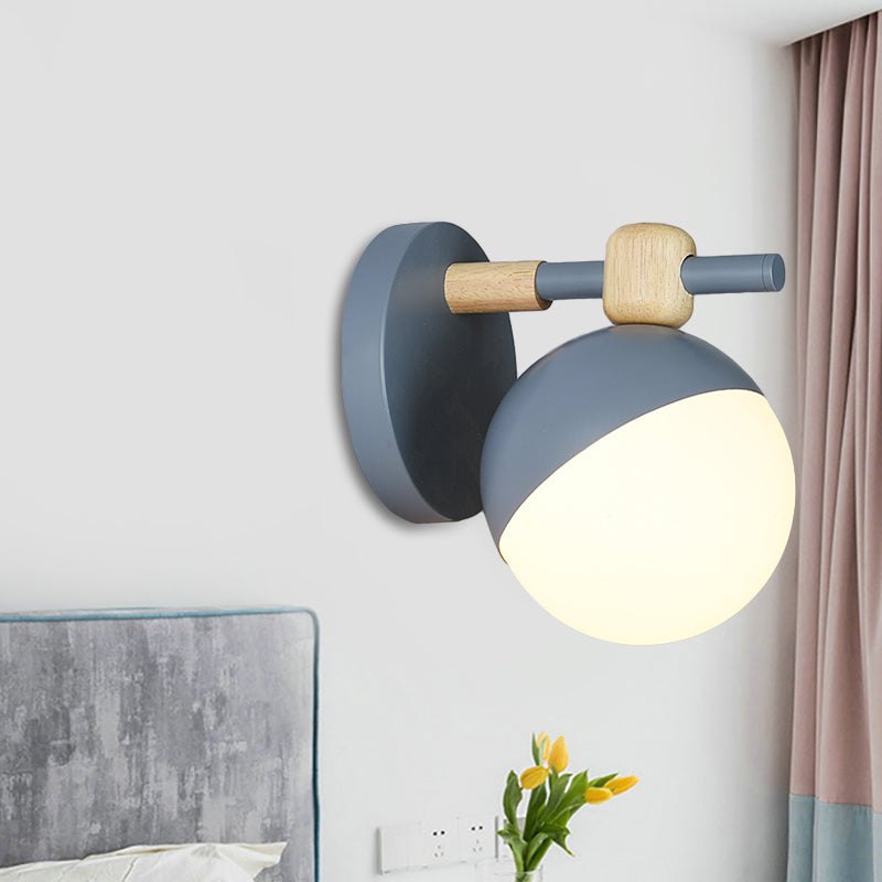 Nordic Wall Mount Light Fixture: White Glass Globe With Adjustable Grey/Pink/Yellow Shade Grey