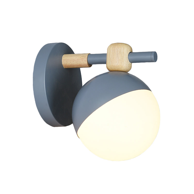 Nordic Wall Mount Light Fixture: White Glass Globe With Adjustable Grey/Pink/Yellow Shade