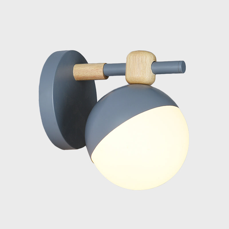 Nordic Wall Mount Light Fixture: White Glass Globe With Adjustable Grey/Pink/Yellow Shade