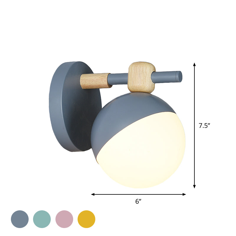 Nordic Wall Mount Light Fixture: White Glass Globe With Adjustable Grey/Pink/Yellow Shade