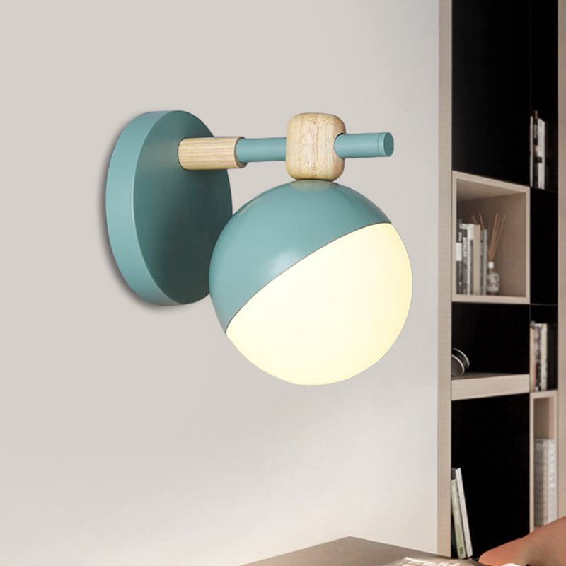 Nordic Wall Mount Light Fixture: White Glass Globe With Adjustable Grey/Pink/Yellow Shade Green