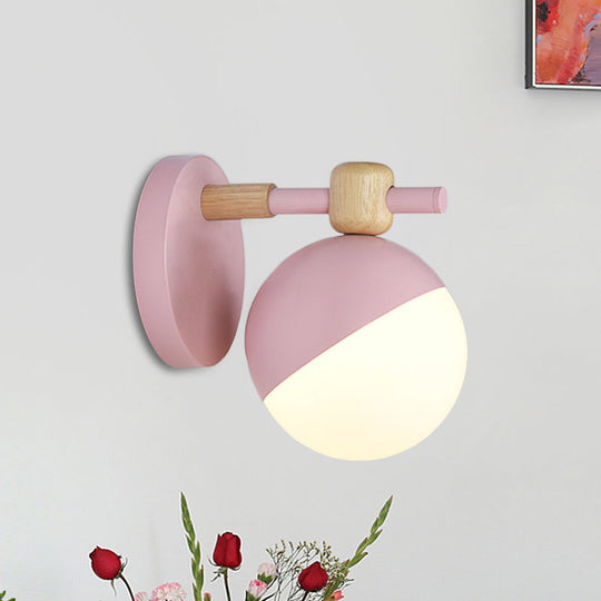 Nordic Wall Mount Light Fixture: White Glass Globe With Adjustable Grey/Pink/Yellow Shade Pink