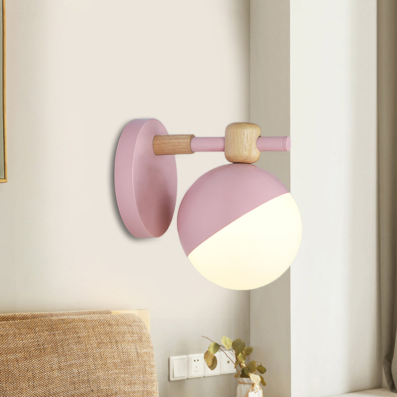 Nordic Wall Mount Light Fixture: White Glass Globe With Adjustable Grey/Pink/Yellow Shade