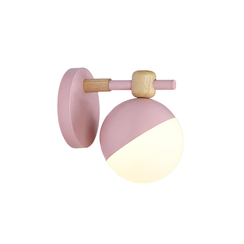 Nordic Wall Mount Light Fixture: White Glass Globe With Adjustable Grey/Pink/Yellow Shade