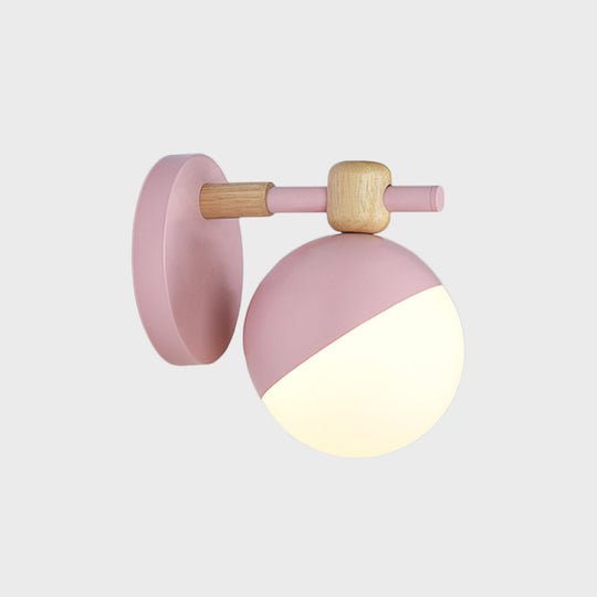 Nordic Wall Mount Light Fixture: White Glass Globe With Adjustable Grey/Pink/Yellow Shade