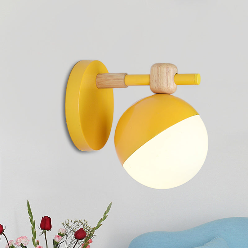 Nordic Wall Mount Light Fixture: White Glass Globe With Adjustable Grey/Pink/Yellow Shade Yellow