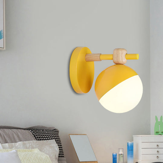 Nordic Wall Mount Light Fixture: White Glass Globe With Adjustable Grey/Pink/Yellow Shade