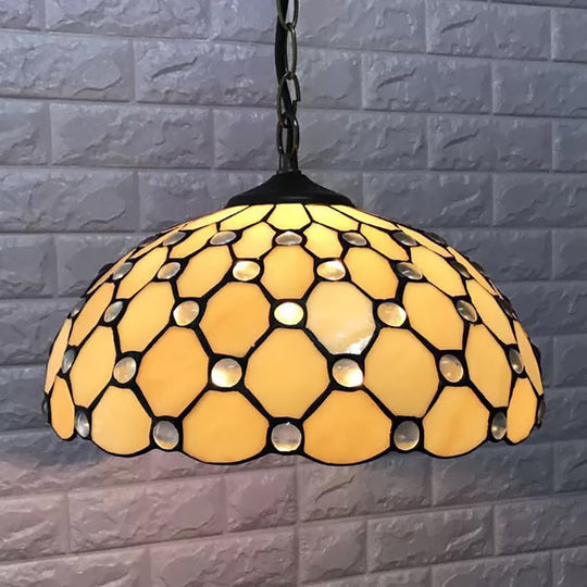 6/7.5/16 Brass Tiffany Hand Cut Glass Drop Pendant Light With Jewel For Living Room / 16