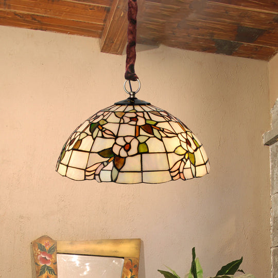 Vintage Handcrafted Art Glass Bowl Chandelier - 3-Light Pendant With Down Lighting In White