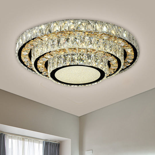 Modern Flush-Mount LED Ceiling Light with Stainless-Steel Layered Circle and Beveled Crystal for Bedroom