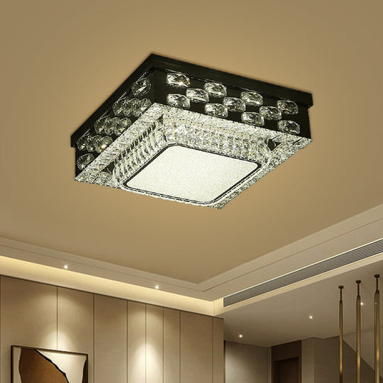 Minimalist Crystal LED Ceiling Light: Round/Square Flush Mount in Warm/White Light, Chrome Finish