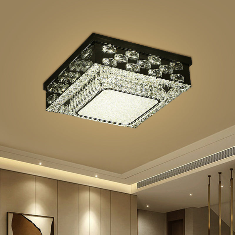 Minimalist Crystal Led Ceiling Light: Round/Square Flush Mount In Warm/White Light Chrome Finish /