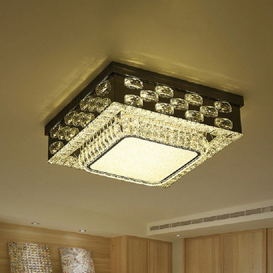 Minimalist Crystal LED Ceiling Light: Round/Square Flush Mount in Warm/White Light, Chrome Finish