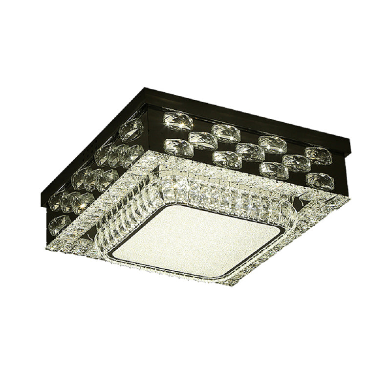 Minimalist Crystal Led Ceiling Light: Round/Square Flush Mount In Warm/White Light Chrome Finish