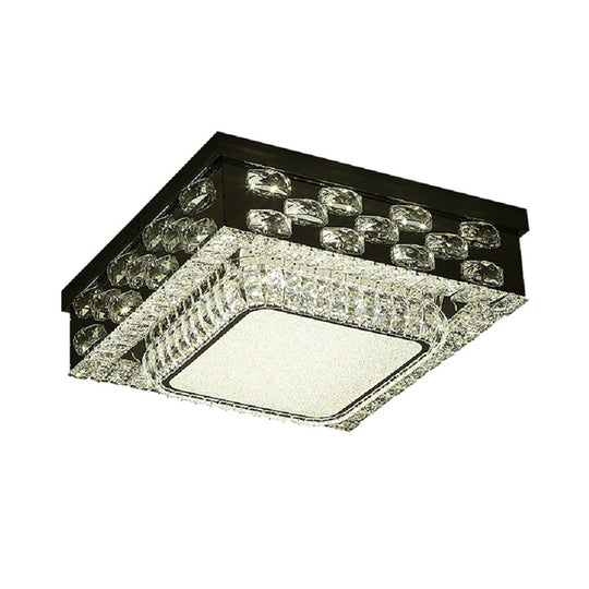 Minimalist Crystal Led Ceiling Light: Round/Square Flush Mount In Warm/White Light Chrome Finish