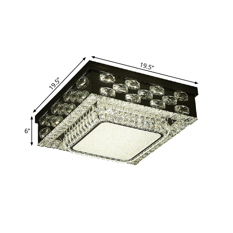 Minimalist Crystal LED Ceiling Light: Round/Square Flush Mount in Warm/White Light, Chrome Finish