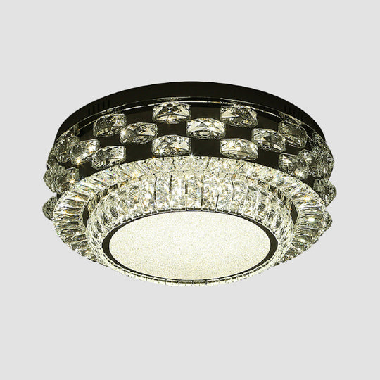 Minimalist Crystal Led Ceiling Light: Round/Square Flush Mount In Warm/White Light Chrome Finish