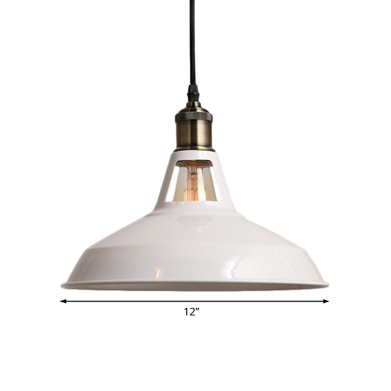 Industrial Loft Barn Pendant Ceiling Light - 1 Bulb Metallic Hanging Lamp In Black/White Choose Size