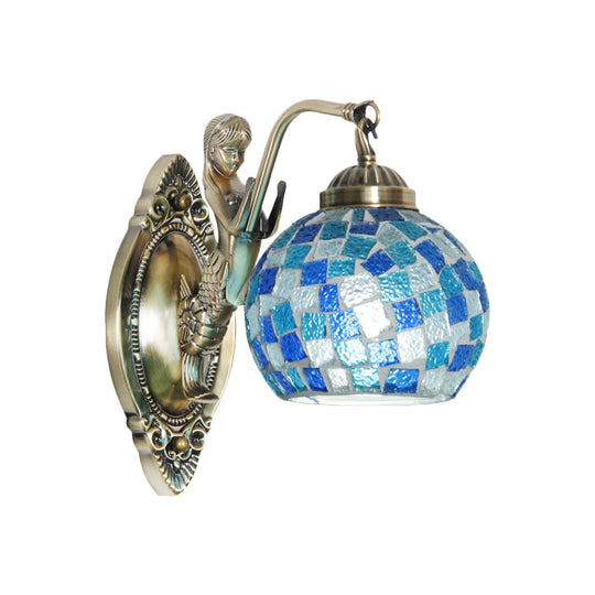 Mermaid Design Tiffany Wall Light Fixture: Stunning Blue Cut Glass 1/2-Bulb Lamp