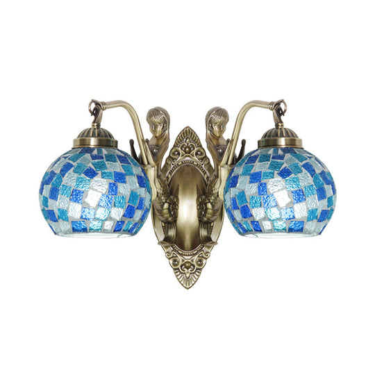 Mermaid Design Tiffany Wall Light Fixture: Stunning Blue Cut Glass 1/2-Bulb Lamp