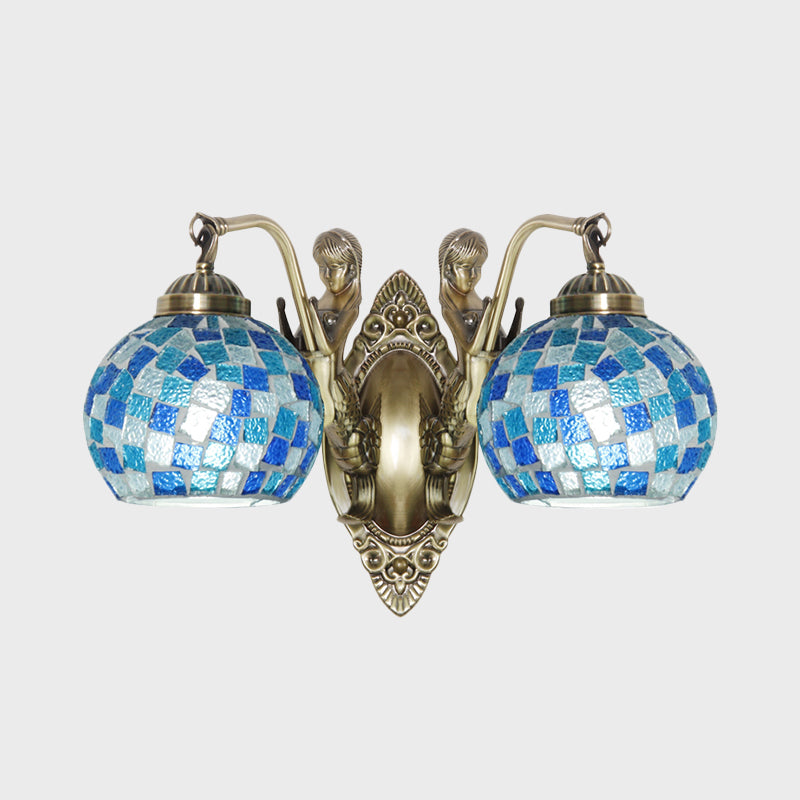 Mermaid Design Tiffany Wall Light Fixture: Stunning Blue Cut Glass 1/2-Bulb Lamp