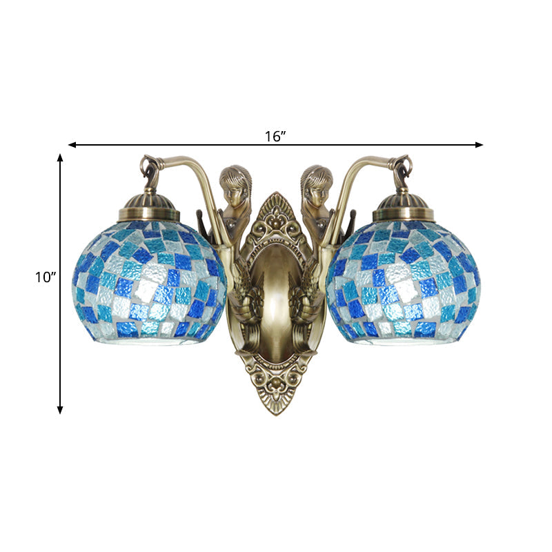 Mermaid Design Tiffany Wall Light Fixture: Stunning Blue Cut Glass 1/2-Bulb Lamp