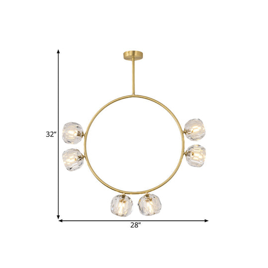 Minimal Loop Semi Flush Metal 3/6 Head LED Ceiling Light in Gold with Crystal Shade