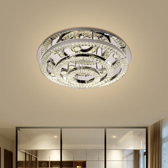 Contemporary LED Chrome Semi Flush Mount Ceiling Lamp with Layered Crystal Blocks - Warm/White Light