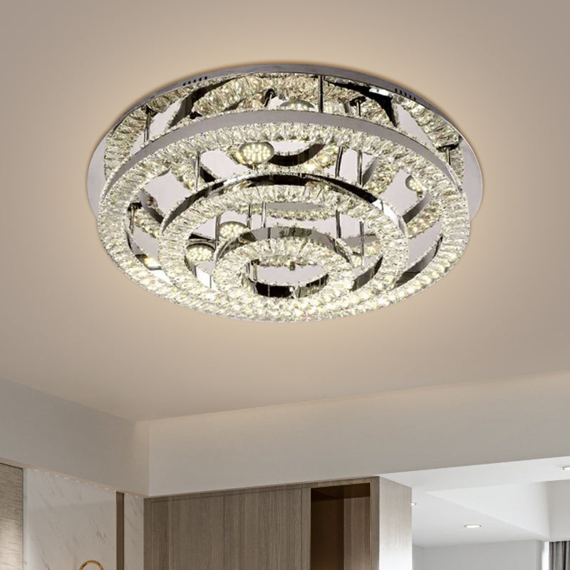 Contemporary LED Chrome Semi Flush Mount Ceiling Lamp with Layered Crystal Blocks - Warm/White Light