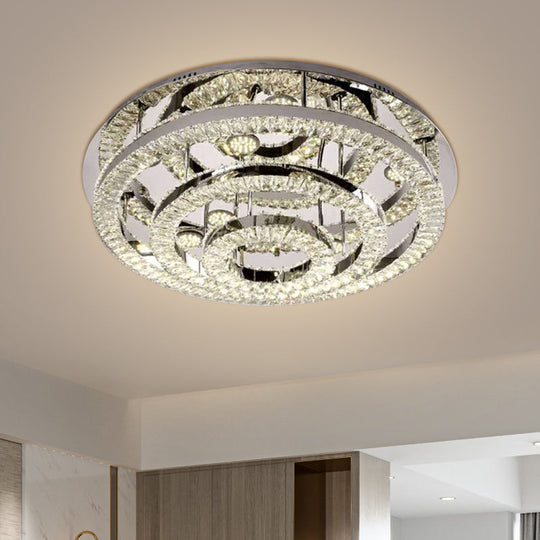 Contemporary LED Chrome Semi Flush Mount Ceiling Lamp with Layered Crystal Blocks - Warm/White Light