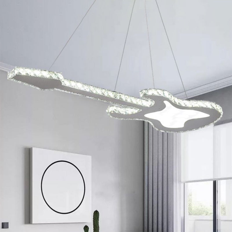 Guitar Crystal Chandelier - Sleek Stainless-Steel Led Suspension Lighting For Dining Room