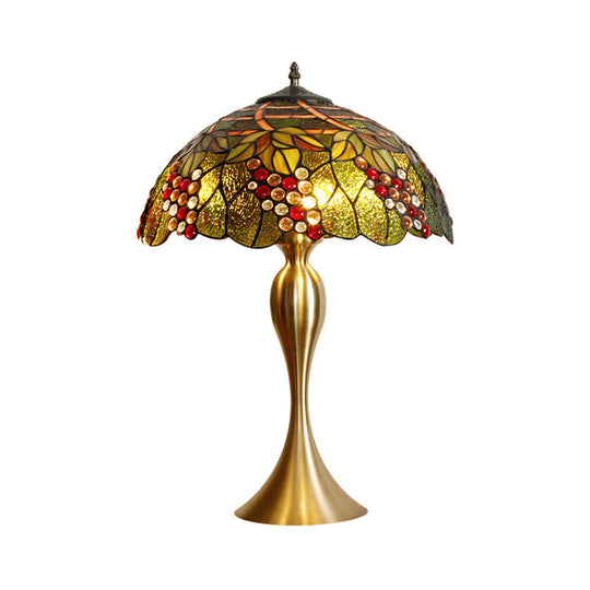 Grape Night Table Lamp - Handcrafted Glass Victorian Style In Brass