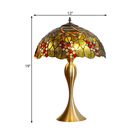 Grape Night Table Lamp - Handcrafted Glass Victorian Style In Brass