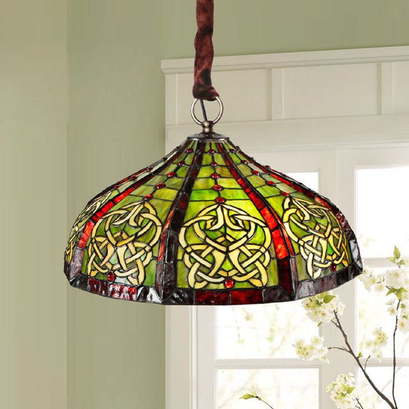 Baroque Hand-Cut Glass Pendant Light: Barn Ceiling Green Chandelier with Beaded Deco- 3 Bulbs