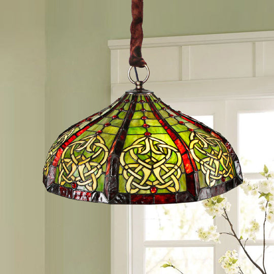 Baroque Hand Cut Glass Barn Pendant Light - Green Chandelier With Beaded Decor 3 Bulbs