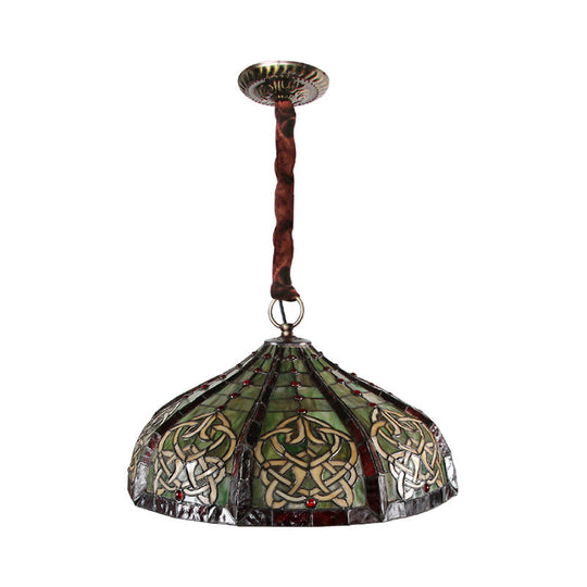 Baroque Hand-Cut Glass Pendant Light: Barn Ceiling Green Chandelier with Beaded Deco- 3 Bulbs