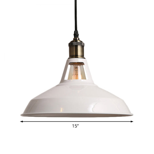 Industrial Loft Barn Pendant Ceiling Light - 1 Bulb Metallic Hanging Lamp In Black/White Choose Size