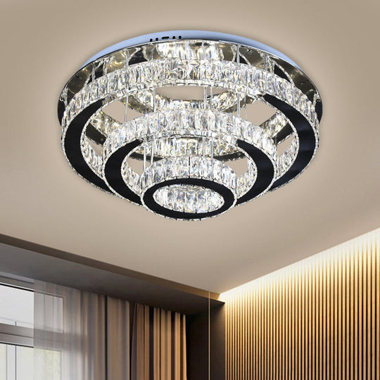 Modern Clear Crystal Ceiling-Mounted LED Flush Light for Dining Room with Stainless Steel Finish