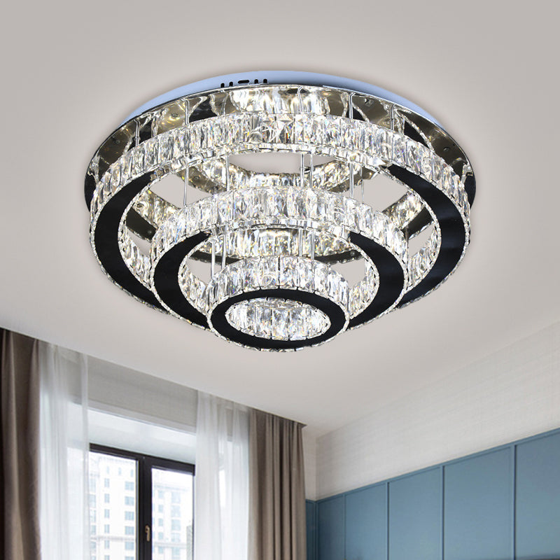 Modern Clear Crystal Ceiling-Mounted LED Flush Light for Dining Room with Stainless Steel Finish