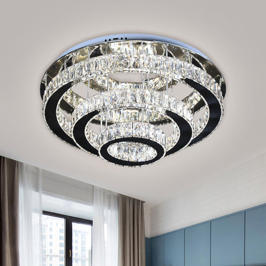 Modern Clear Crystal Ceiling-Mounted LED Flush Light for Dining Room with Stainless Steel Finish