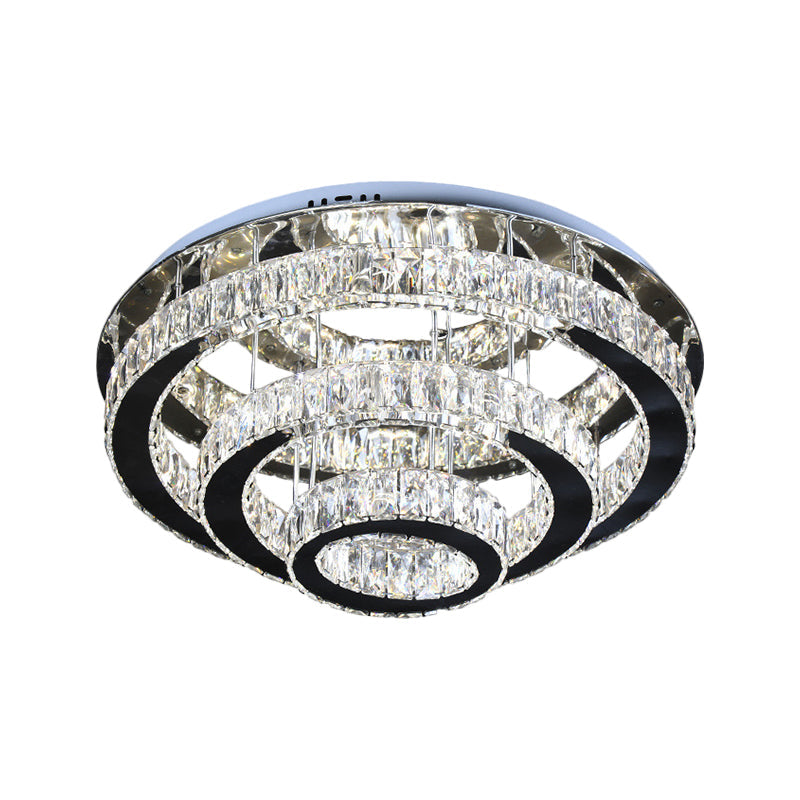 Modern Clear Crystal Ceiling-Mounted LED Flush Light for Dining Room with Stainless Steel Finish